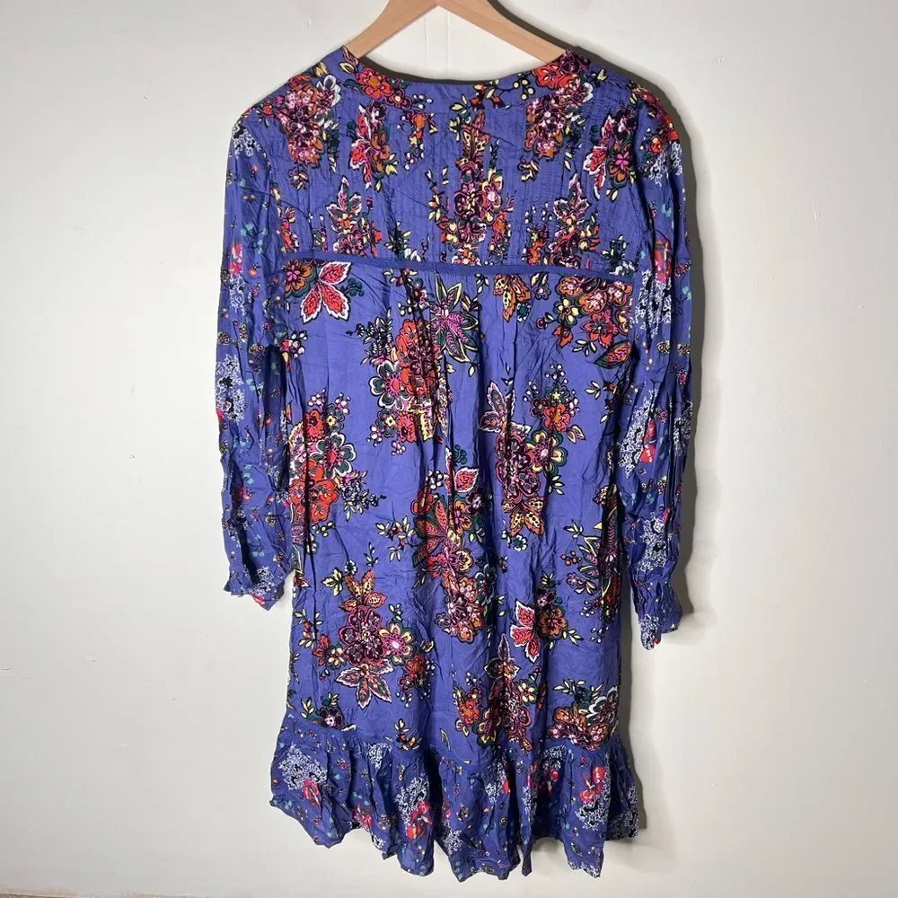 Anthropologie Diana Pintucked Blue Floral Tunic Dress size Small - Picture 5 of 7